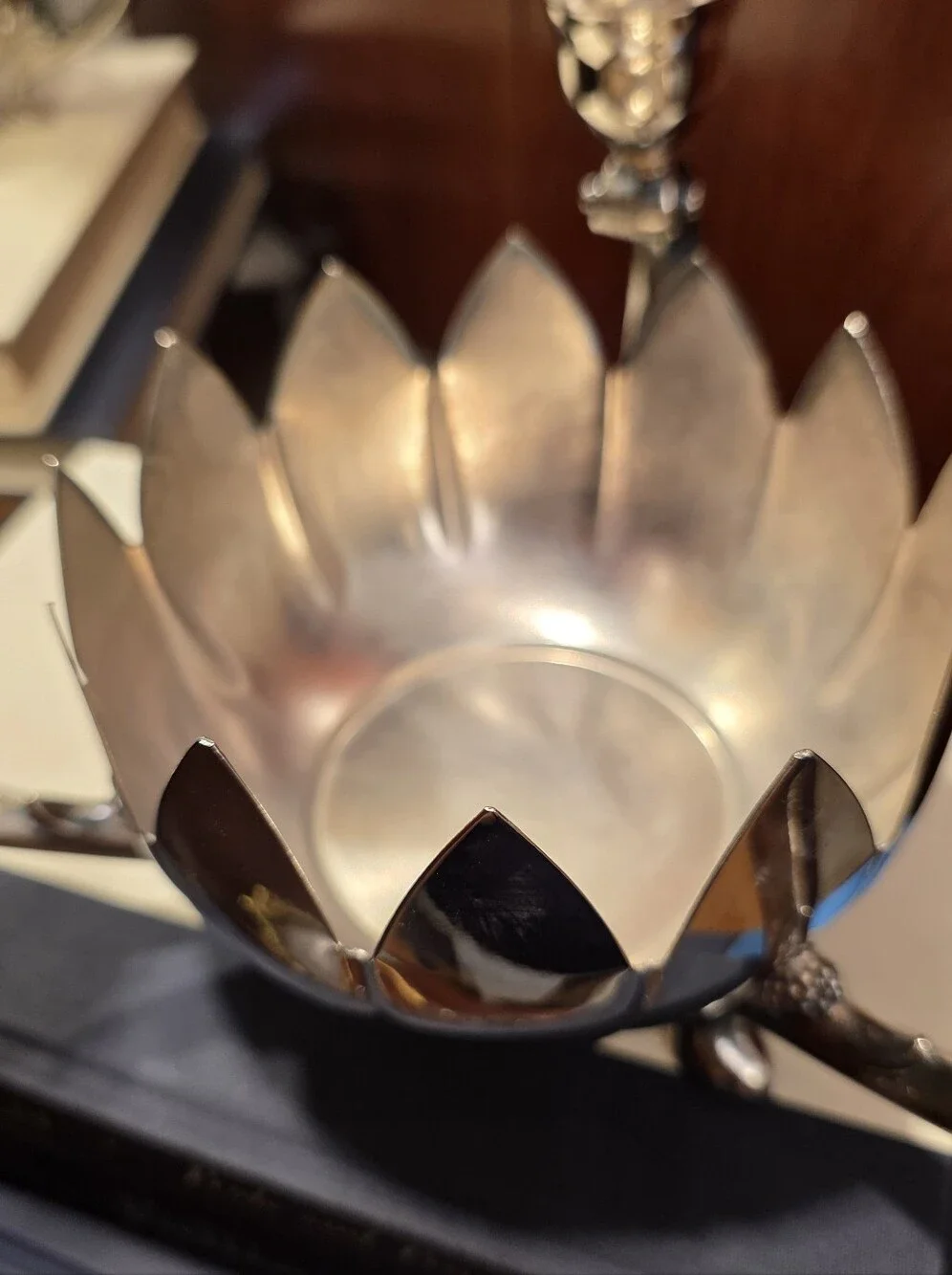 Vintage Silverplate Lotus Flower Bowl 3 Candle Candelabra Centerpiece